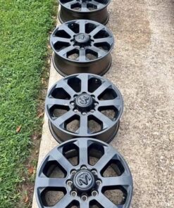 Alternative view of brand new black 8-lug wheels
